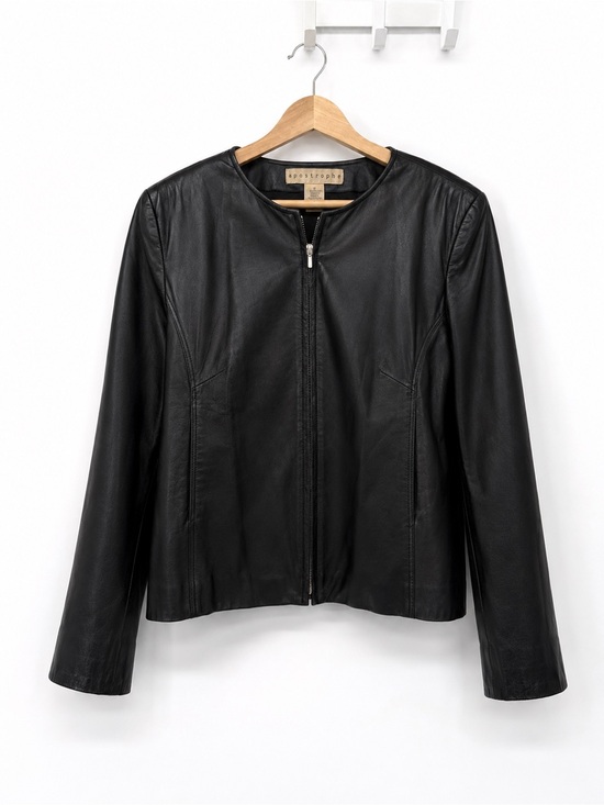Apostrophe Jackets & Blazers - Apostrophe *Fair* Black Genuine Leather Jacket Classic Size 16 Y2k Style